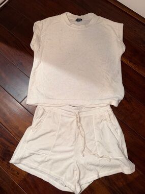 Cream Terry Cloth Two-Piece Lounge Set